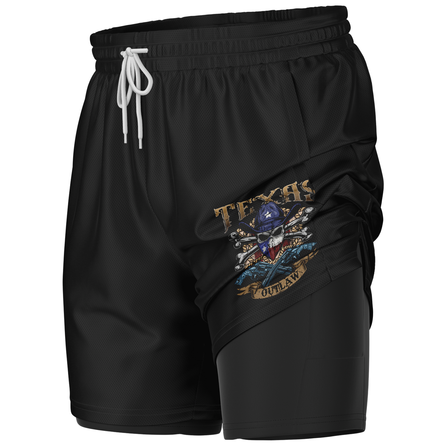 Men's Texas Outlaw Skull and Bones 2-in 1 Shorts
