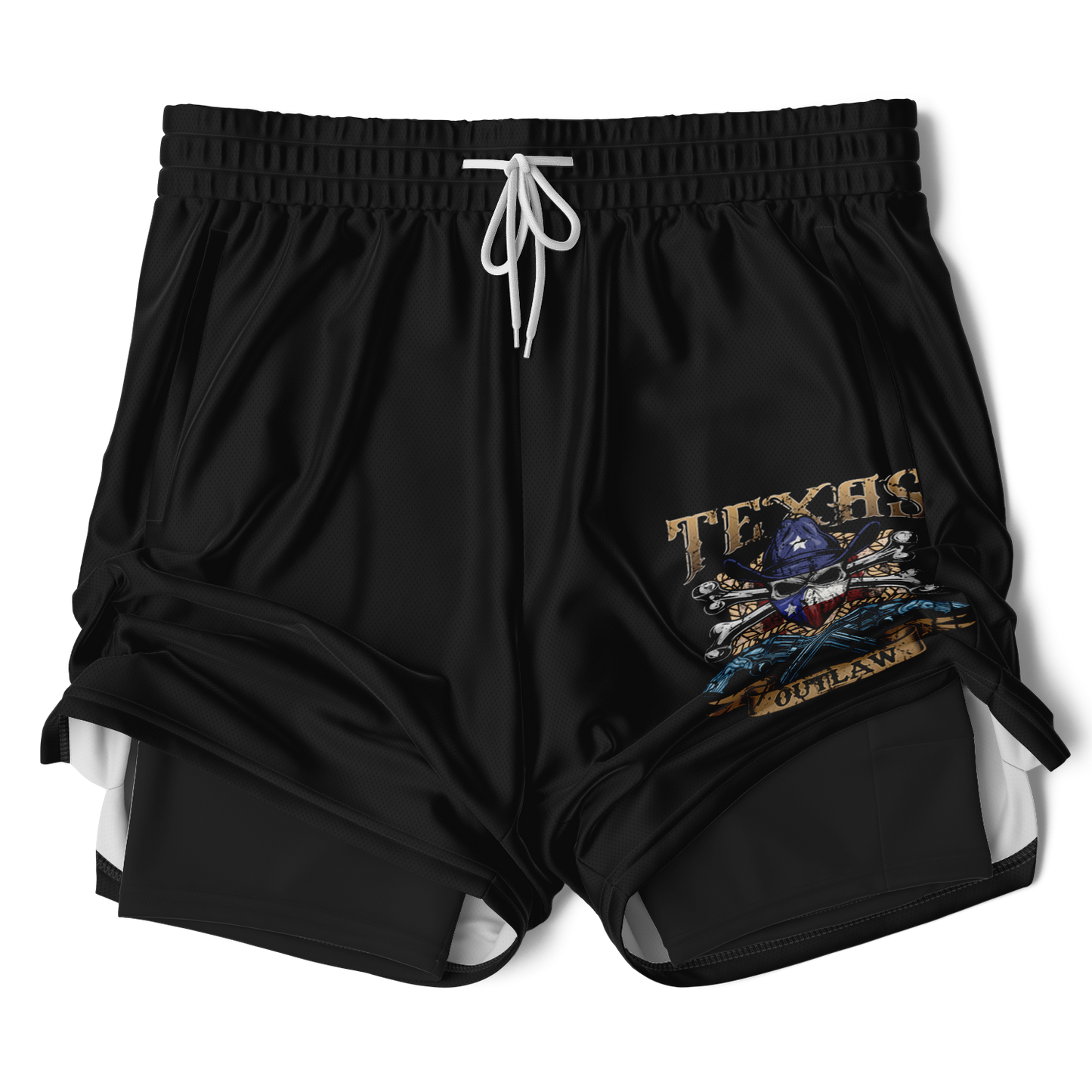 Men's Texas Outlaw Skull and Bones 2-in 1 Shorts