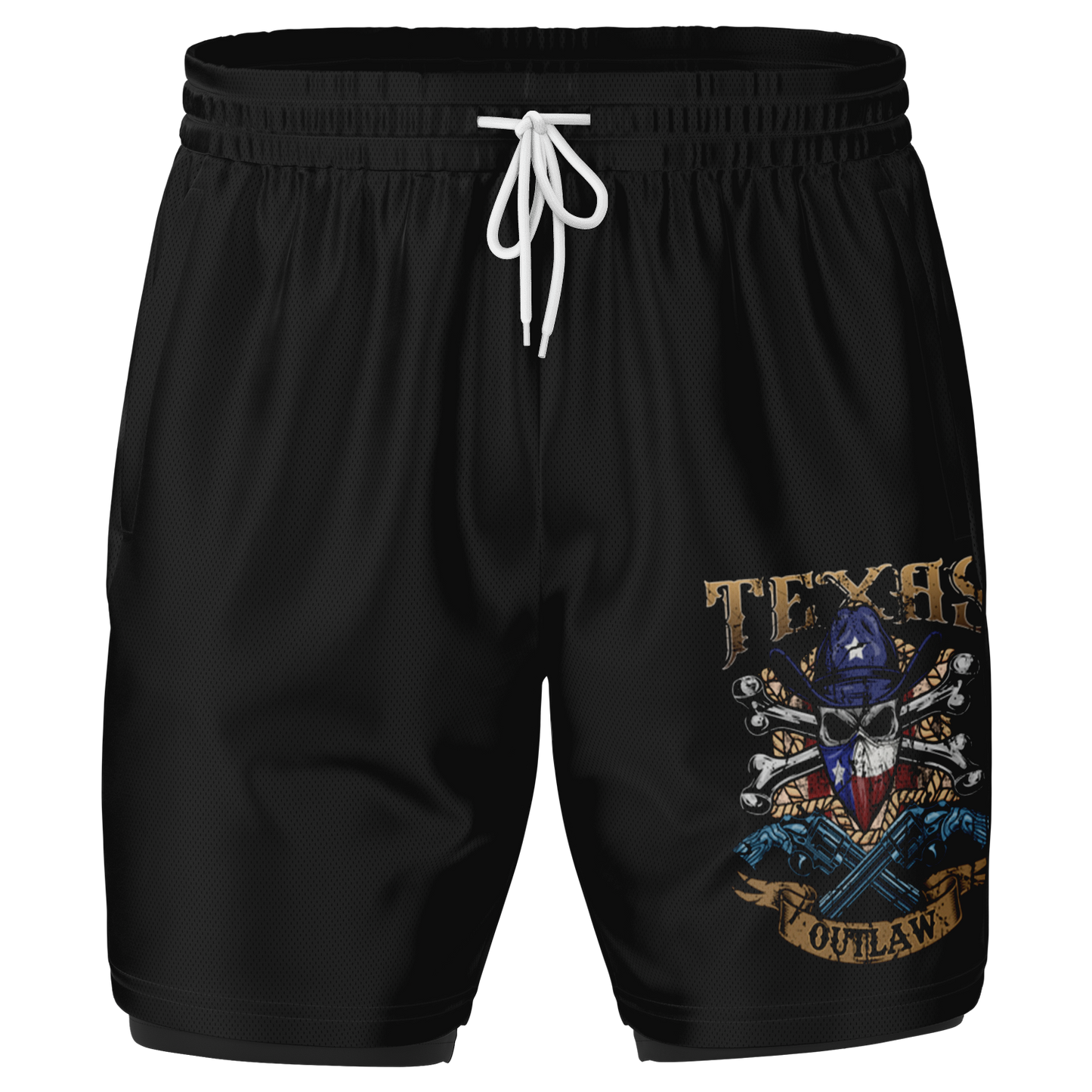 Men's Texas Outlaw Skull and Bones 2-in 1 Shorts