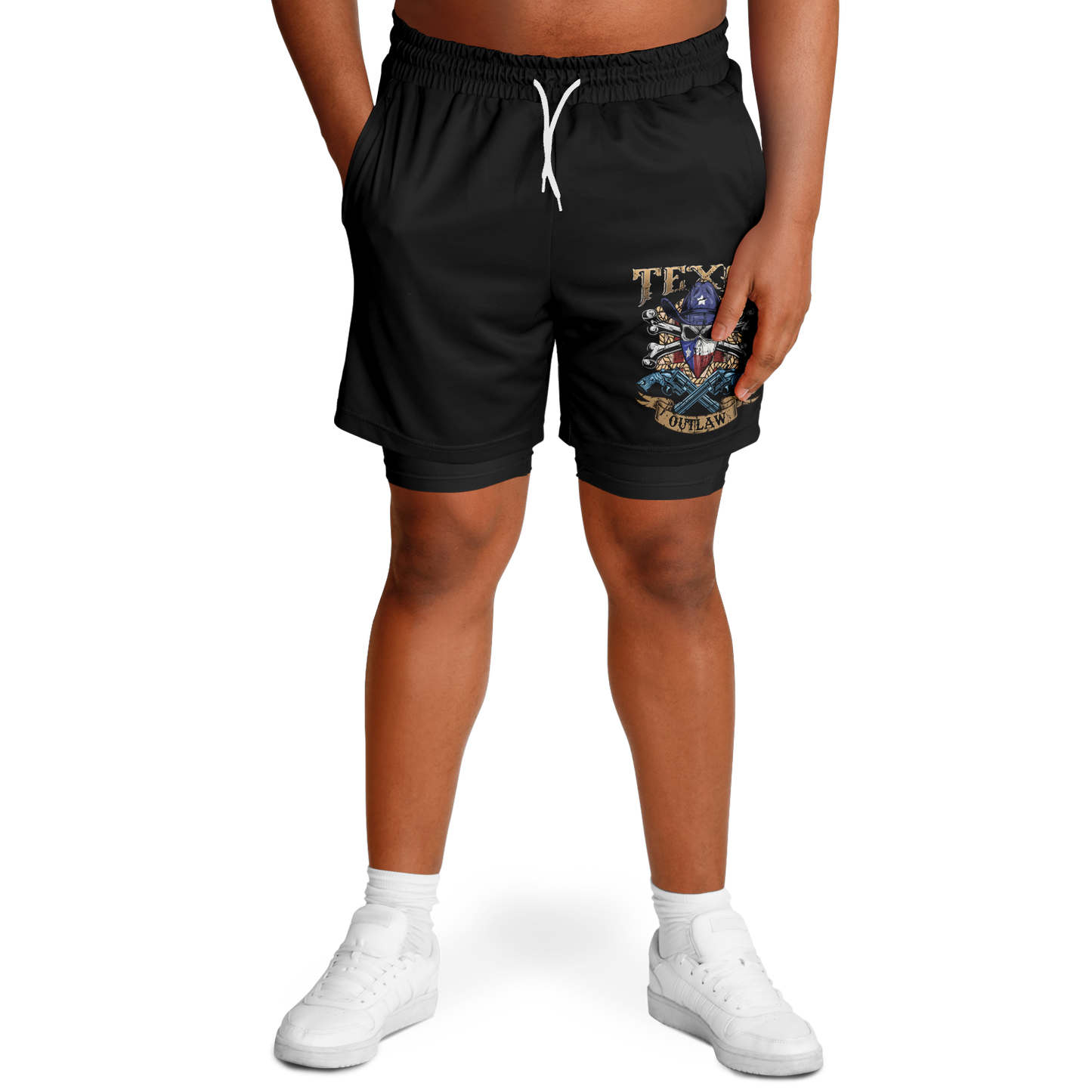 Men's Texas Outlaw Skull and Bones 2-in 1 Shorts