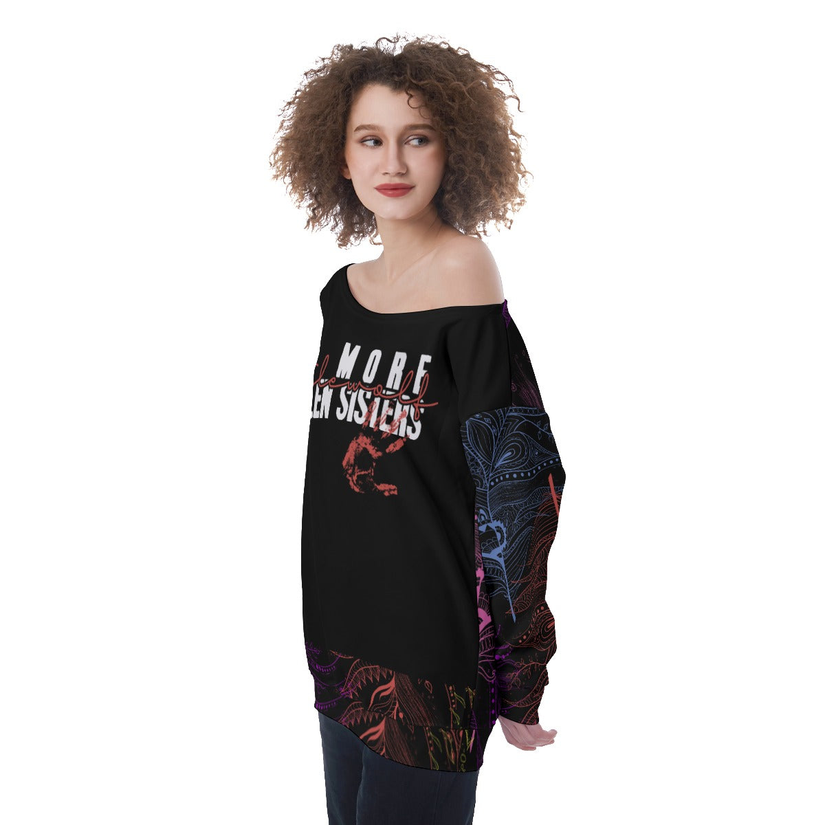 LittleWolf Women's AOP Off Shoulder Oversized Sweatshirt