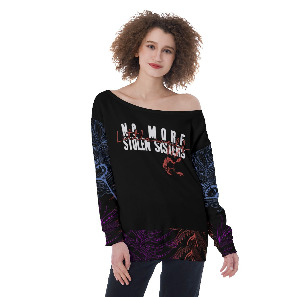 LittleWolf Women's AOP Off Shoulder Oversized Sweatshirt