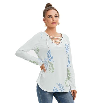 Women's All Over Print Lace Front Long Sleeve Blouse
