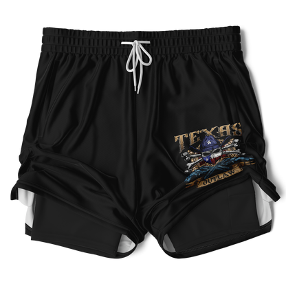 Men's Texas Outlaw Skull and Bones 2-in 1 Shorts