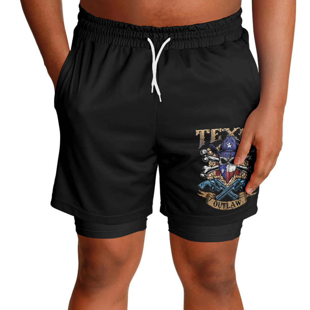 Men's Texas Outlaw Skull and Bones 2-in 1 Shorts