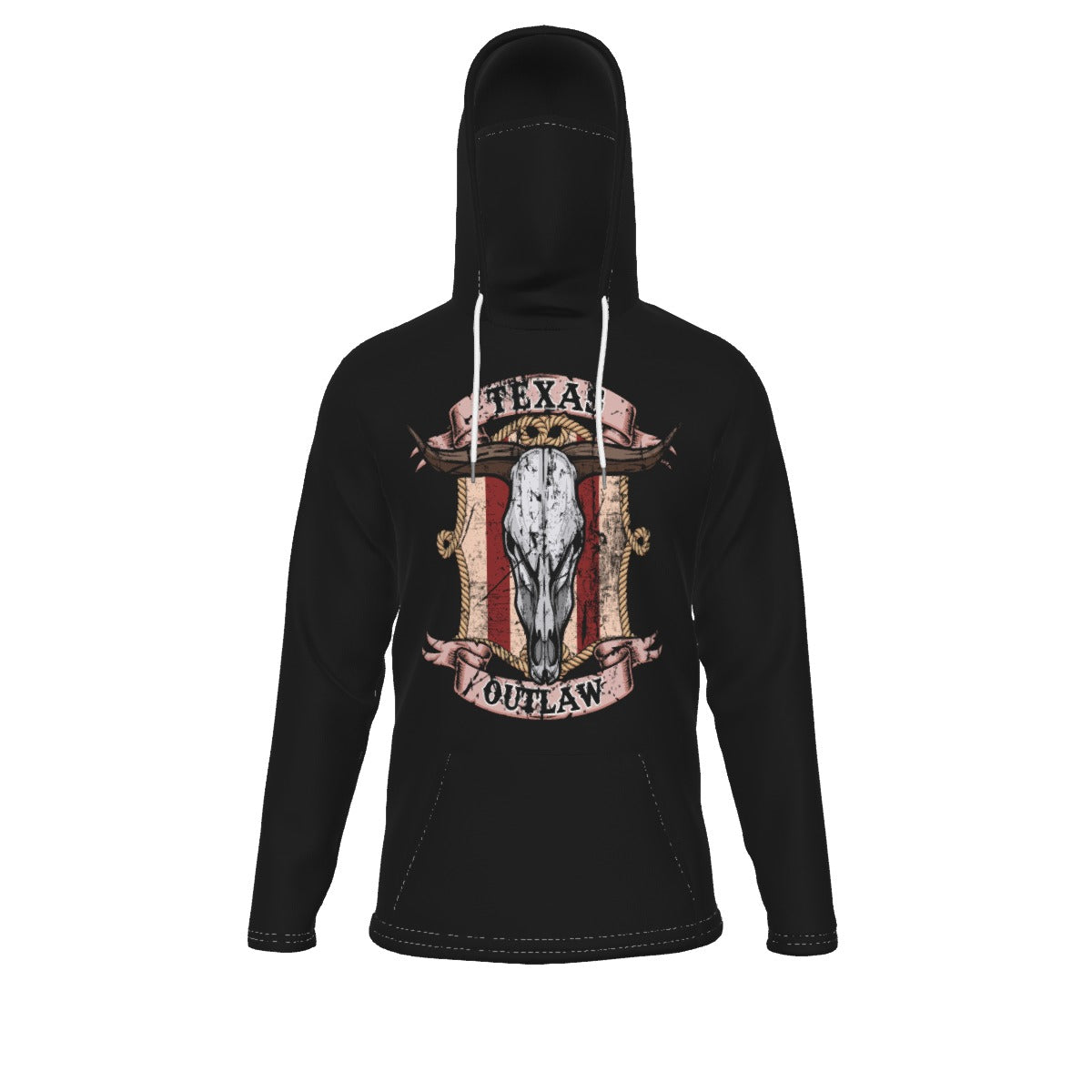 Texas Outlaw Adult Longhorn Heavy Fleece Hoodie With Mask